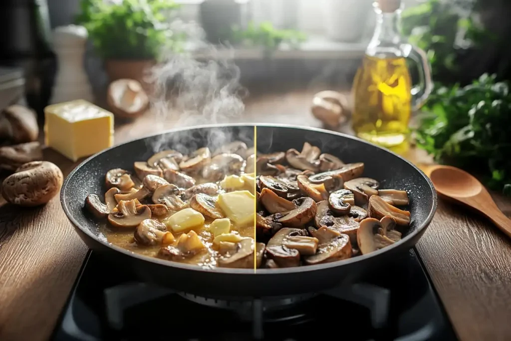 Should I saute mushrooms in oil or butter?