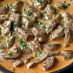 Beef Stroganoff with Mushrooms in Creamy Tomato Sauce