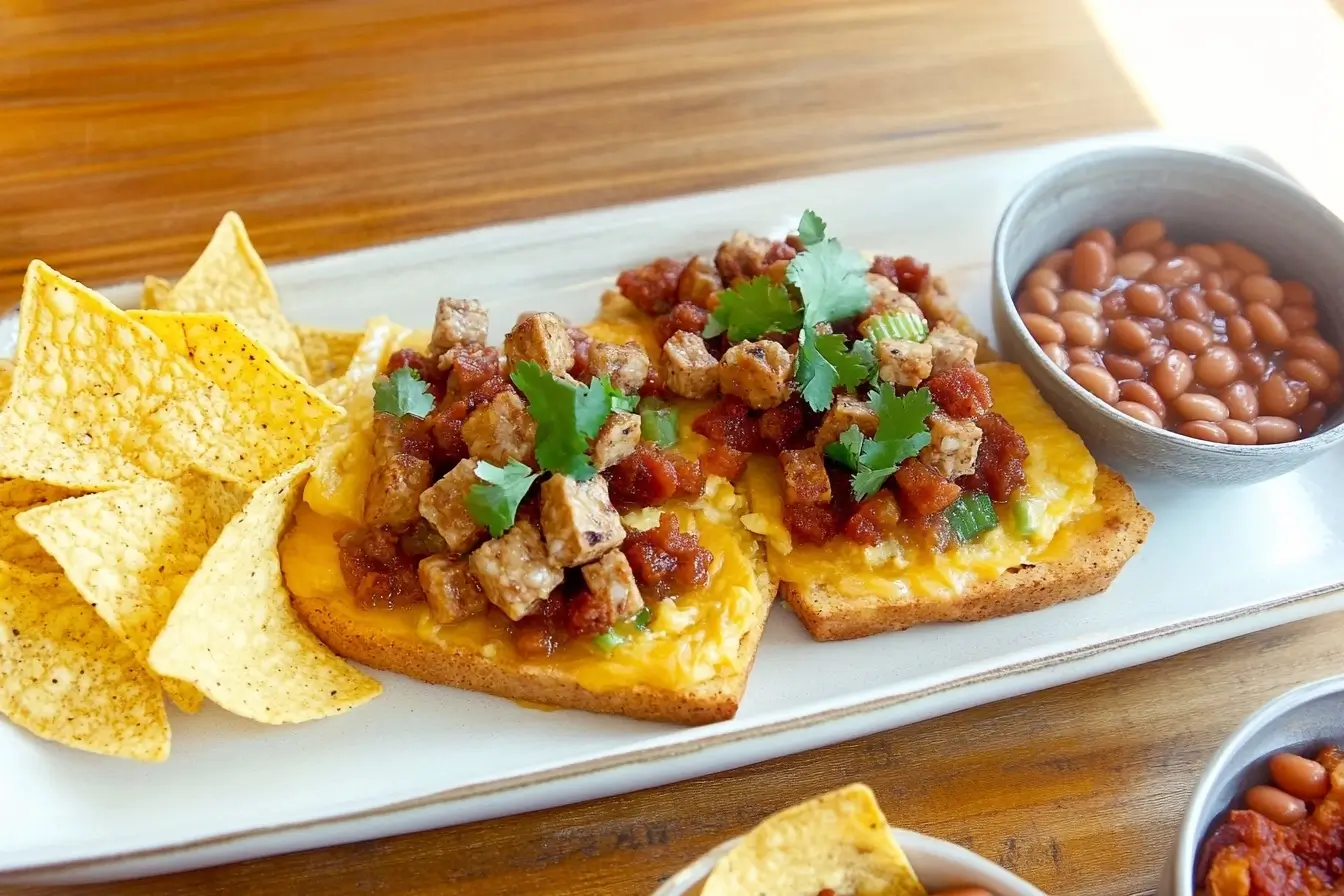 Modern English Breakfast with Toast and Salsa